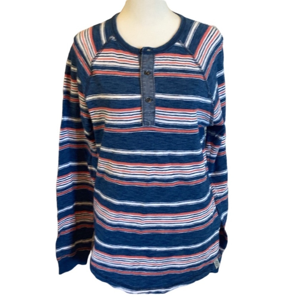 Lucky Brand long sleeve henley tee. Size S. Nice blue with stripes. 100% cotton.